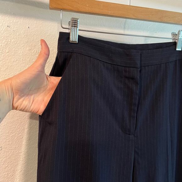 Jason Wu Navy Blue Vertical Pinstripe High Rise Flared Trouser Pants Size 4 - Picture 8 of 15